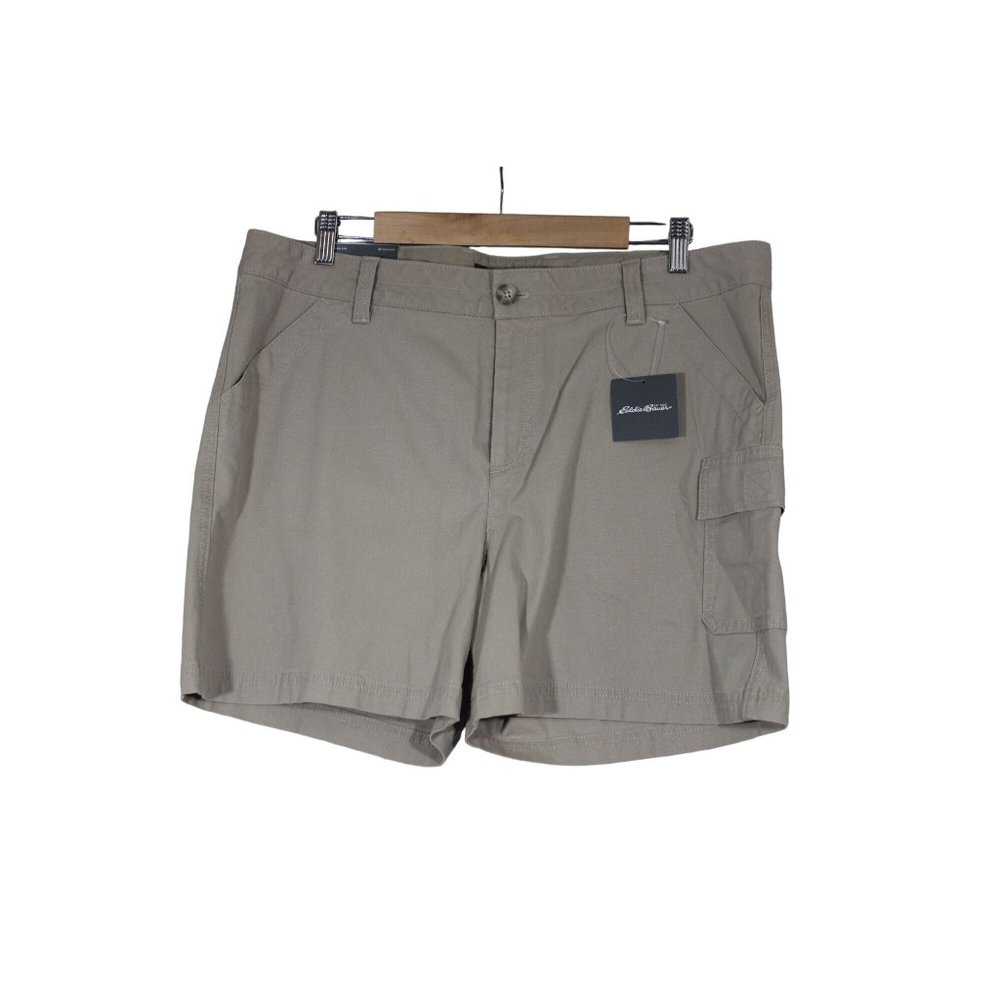 Eddie Bauer women's slightly curvy high rise khaki canvas utility shorts 16